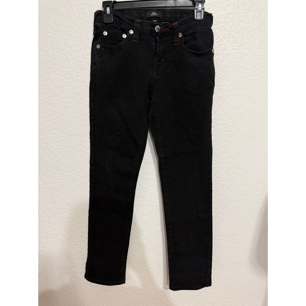 True Religion Geno Relaxed Slim Jeans Youth Size 14 Black Red Stitch Flap Pocket
